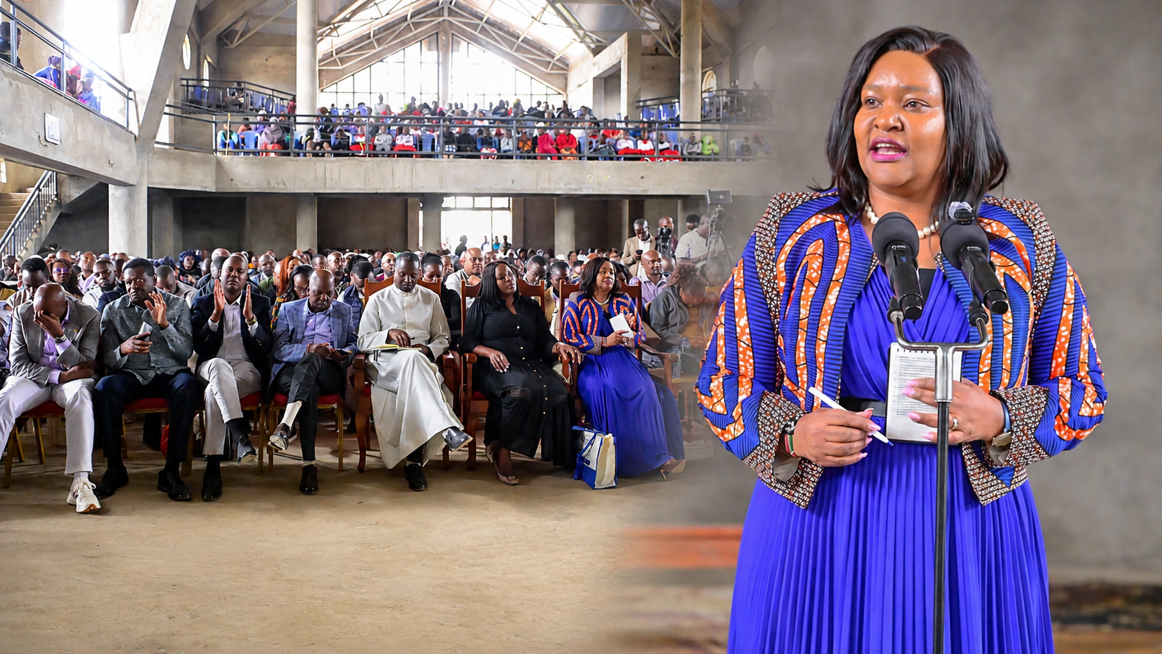Rebecca Miano attends Sunday Mass at Mukuyuni Catholic Church in Kaiti, Makueni County, as worshippers gather inside the church.
