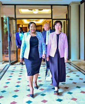 Kenya's Tourism and Wildlife Cabinet Secretary Rebecca Miano meets AIIB President Zou Jiay during a bilateral engagement in Nairobi on infrastructure cooperation.