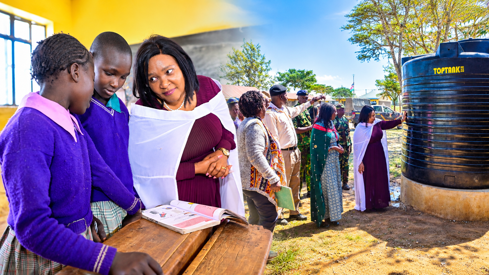 Rebecca Miano visits Mategethi Comprehensive School in Laikipia as officials inspect education and water infrastructure supported through KWS community initiatives.